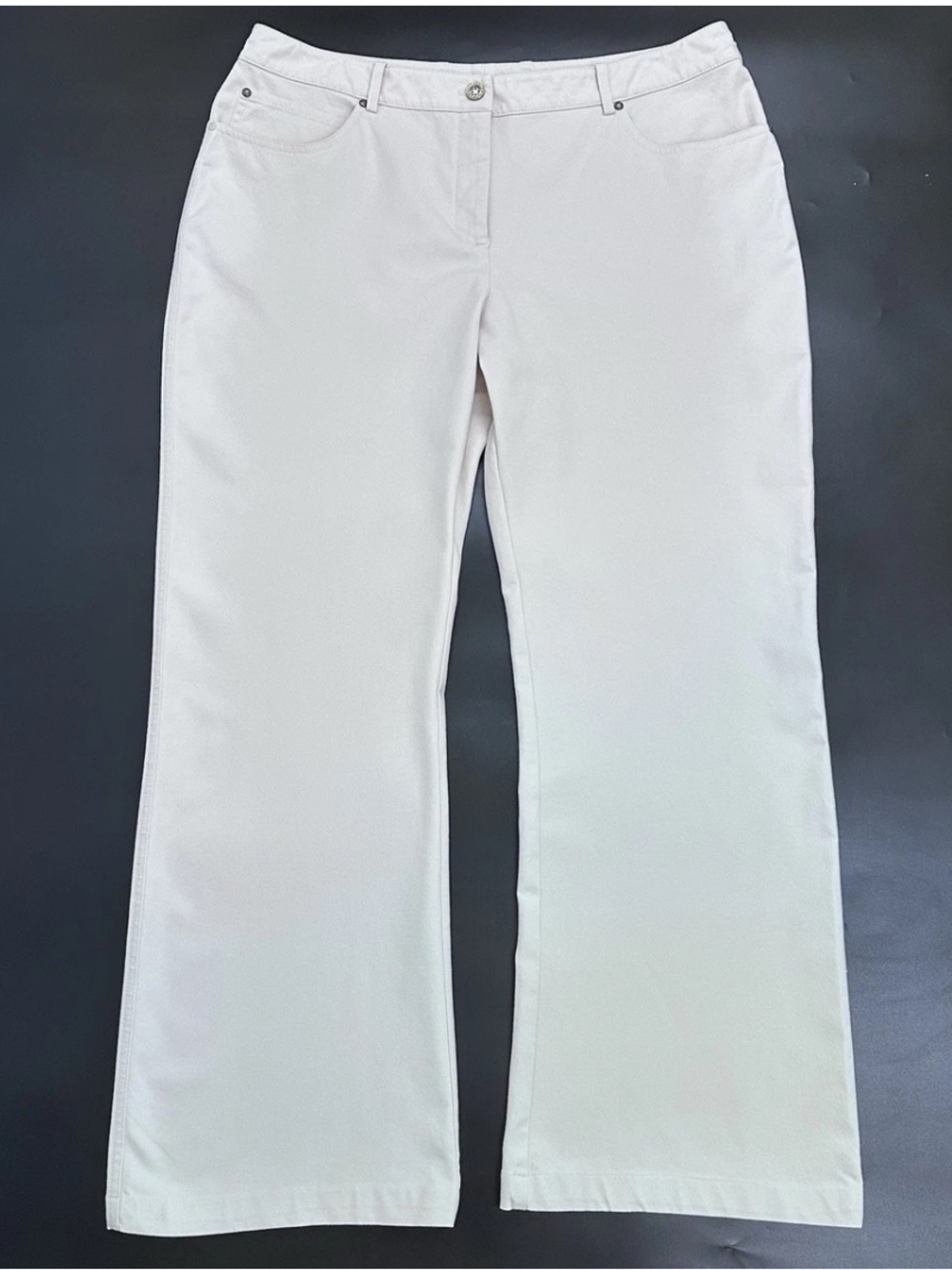 St. John Sport Ivory Stretch Cotton High Rise Straight Leg Pants Size 16